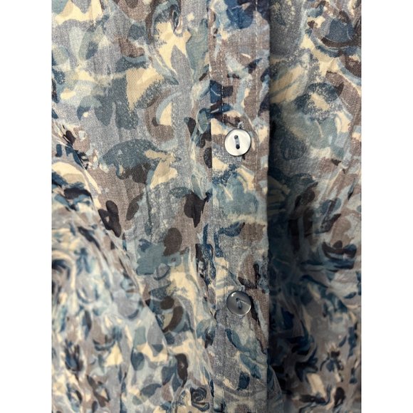 JM collection women’s blouse XL Blue button up 3/4 sleeve V neck - Picture 10 of 13